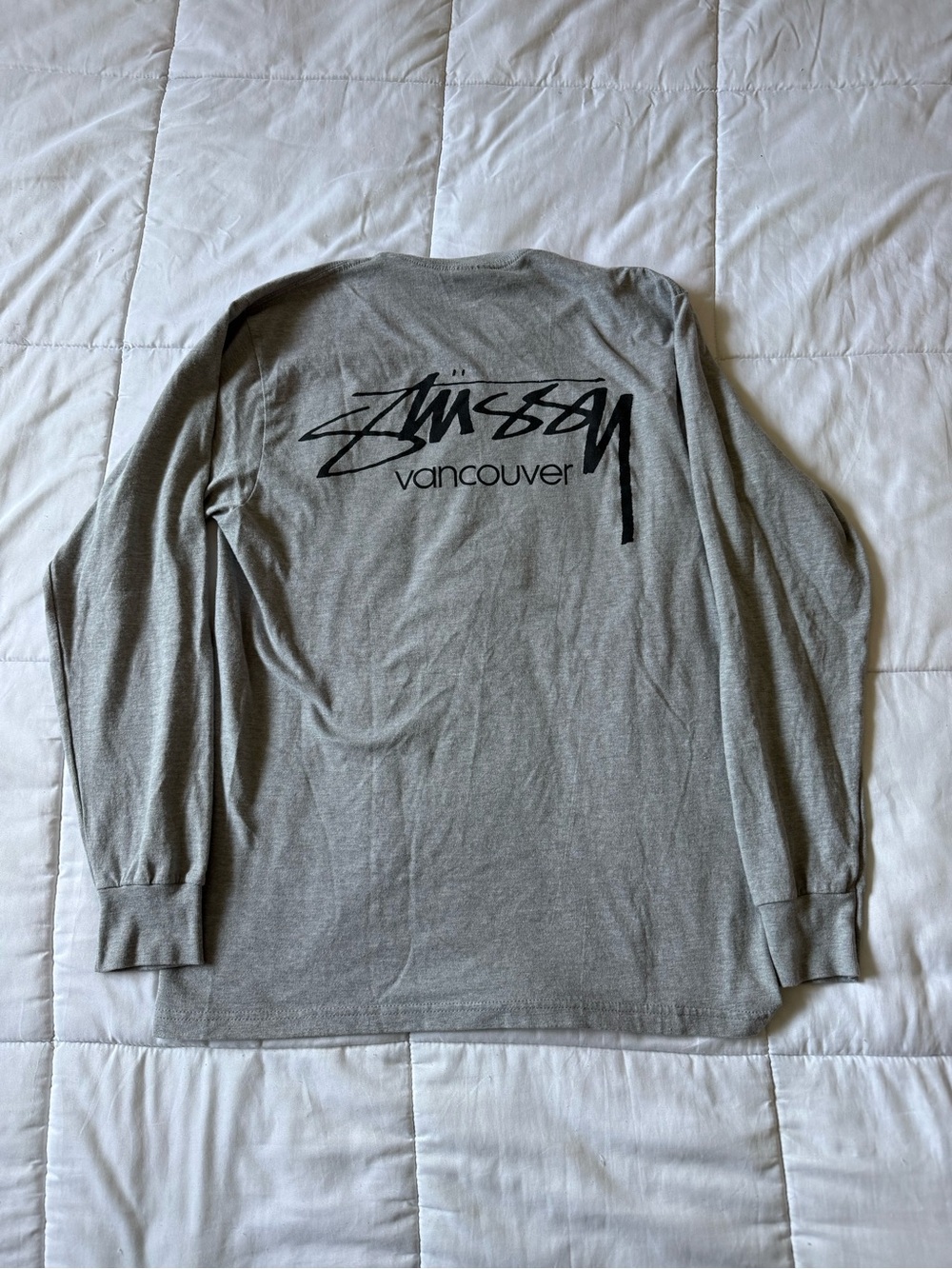 Stussy Vancouver Long Sleeve Tee - Gray with Black Logo